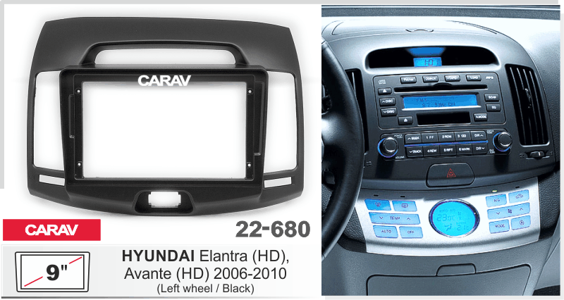CARAV 22-680 перехідна рамка Hyundai Elantra 2006-2008 для магнітоли на Андроїд з екраном 9 дюймів