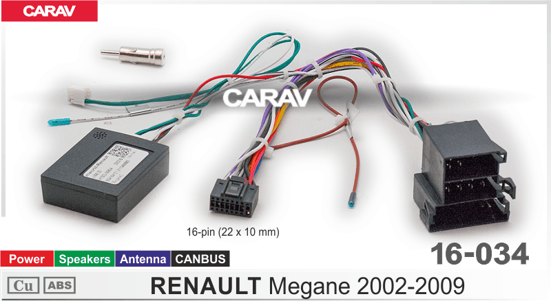 CARAV 16-034 16-pin разъем магнитолы для подключения в Renault Megane 2002-2009 