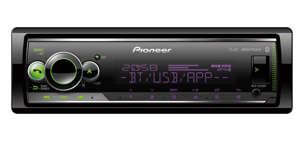 Pioneer MVH-S520BT автомагнитола 1DIN/USB/Bluetooth/A2DP/AUX