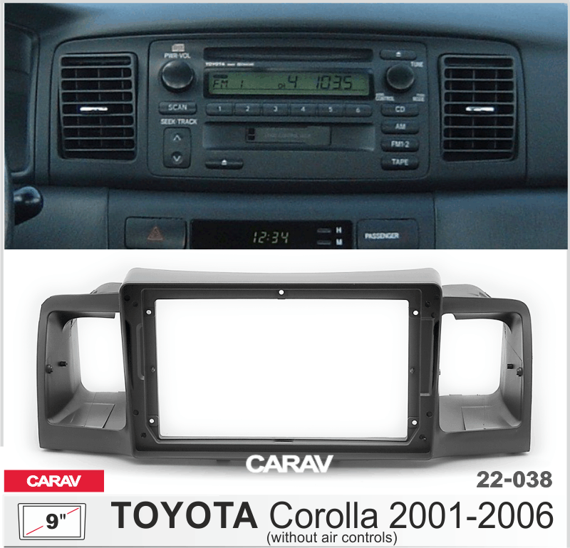 CARAV 22-038 переходная рамка для магнитолы с экраном 9" Toyota Corolla 2001-2006